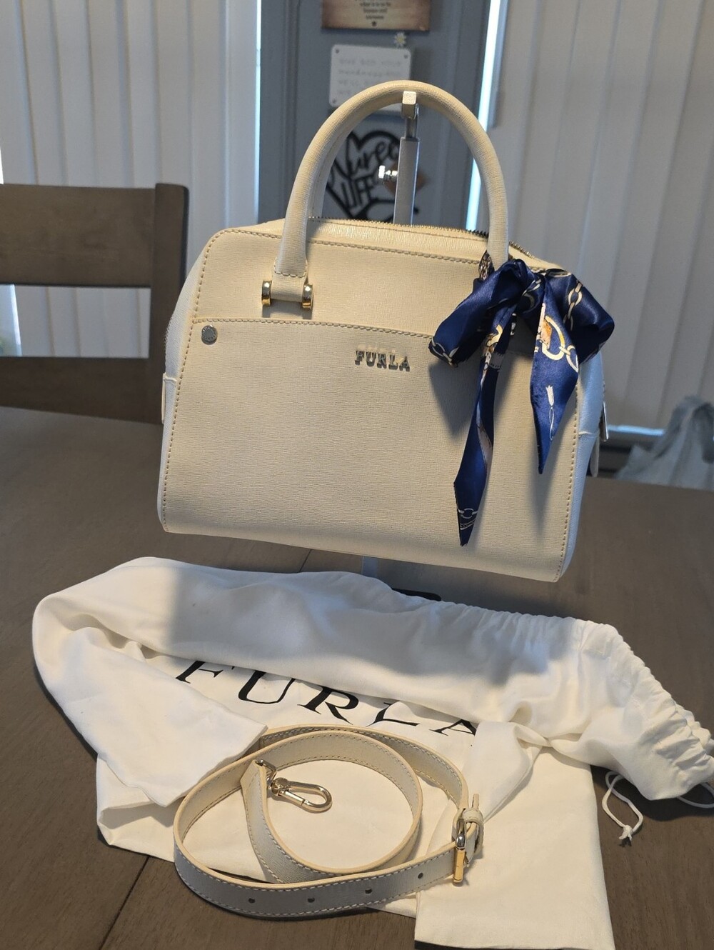 Furla Elena Cream Top-Handle Satchelw/Crossbody Strap